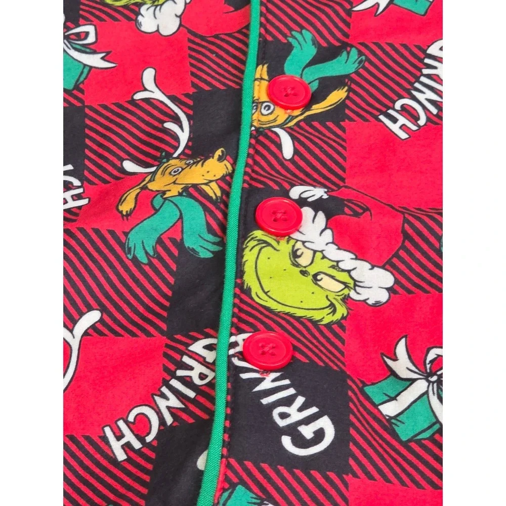 Dr. Seuss The Grinch Kids 3T Pajama Set Red Black Buffalo Plaid  NEW